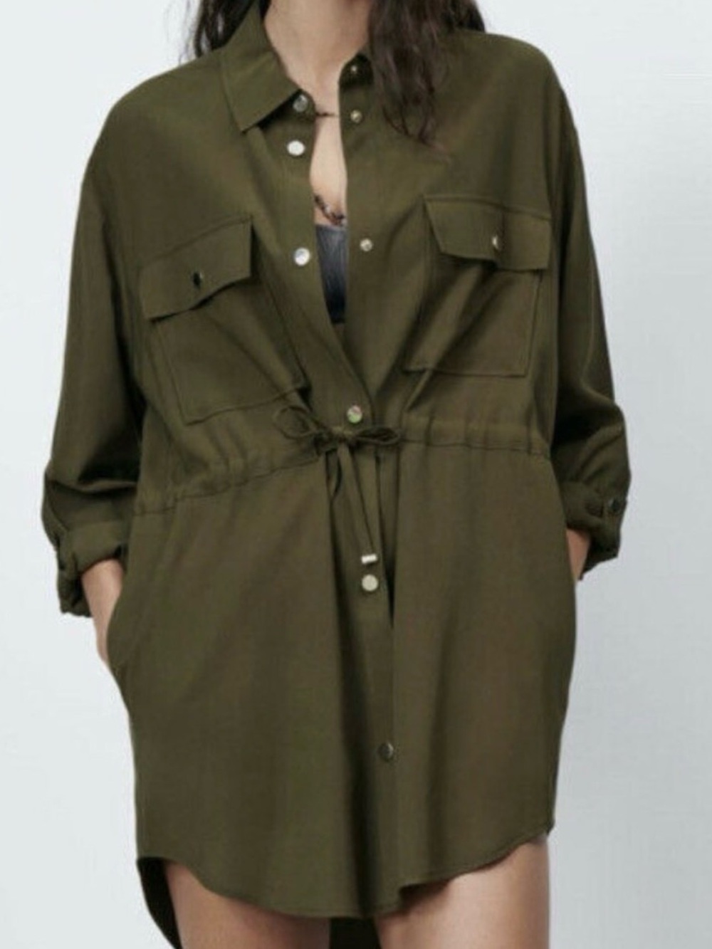 Zara Khaki Utility Shirt Jacket